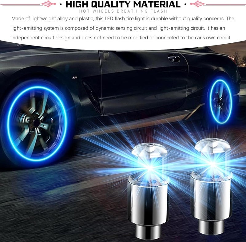 Fluher 6 PCS Car Tire Valve Light, Cool Modified Night Light Safety Shock Sensor Flash Light, Waterproof Tire Valve Stem LED Light Cap, Universal Wheel Decoration Accessory for Car Motorcycle (Blue) - Image 3